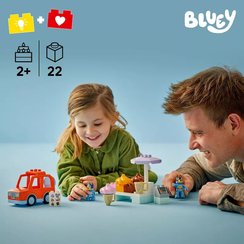 LEGO DUPLO Bluey Ice Cream Trip with Dad Building Set 10458 – Toddler Educational Pretend Play Toy with Figures and Vehicle (22 Pieces)