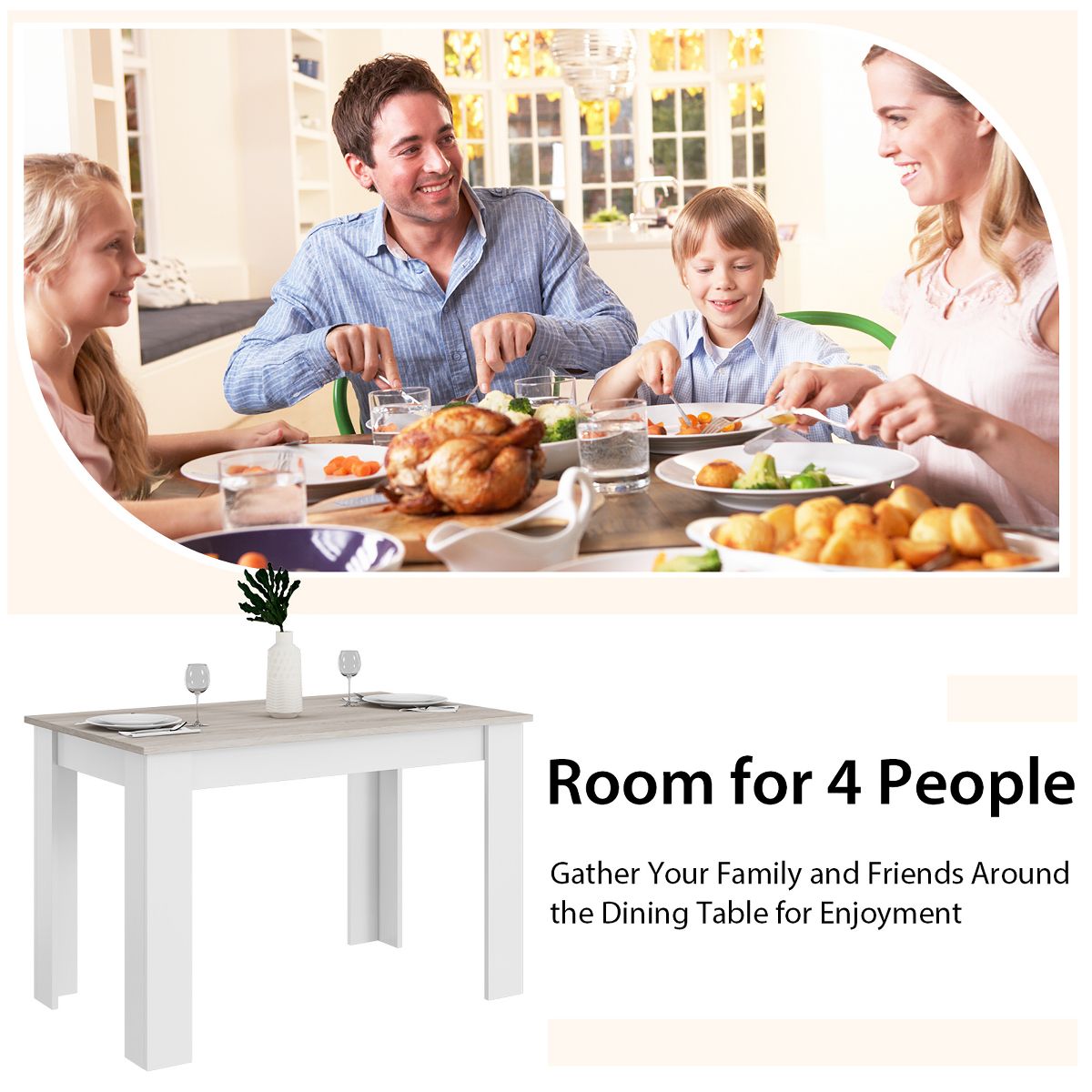 Costway Dining Table 47 Inch Light Gray