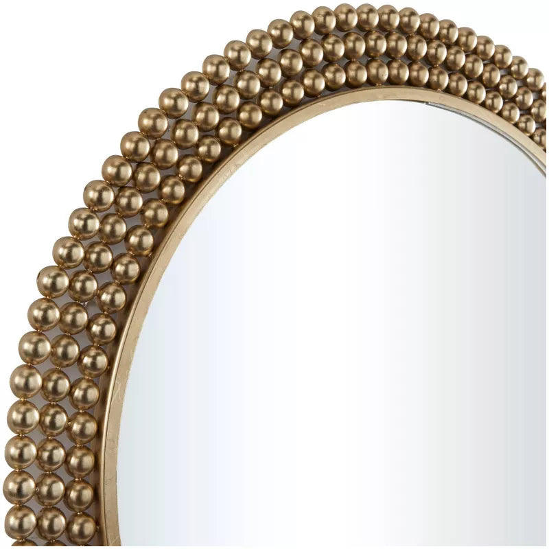 Metal Round with Beaded Detailing Wall Mirror Brass