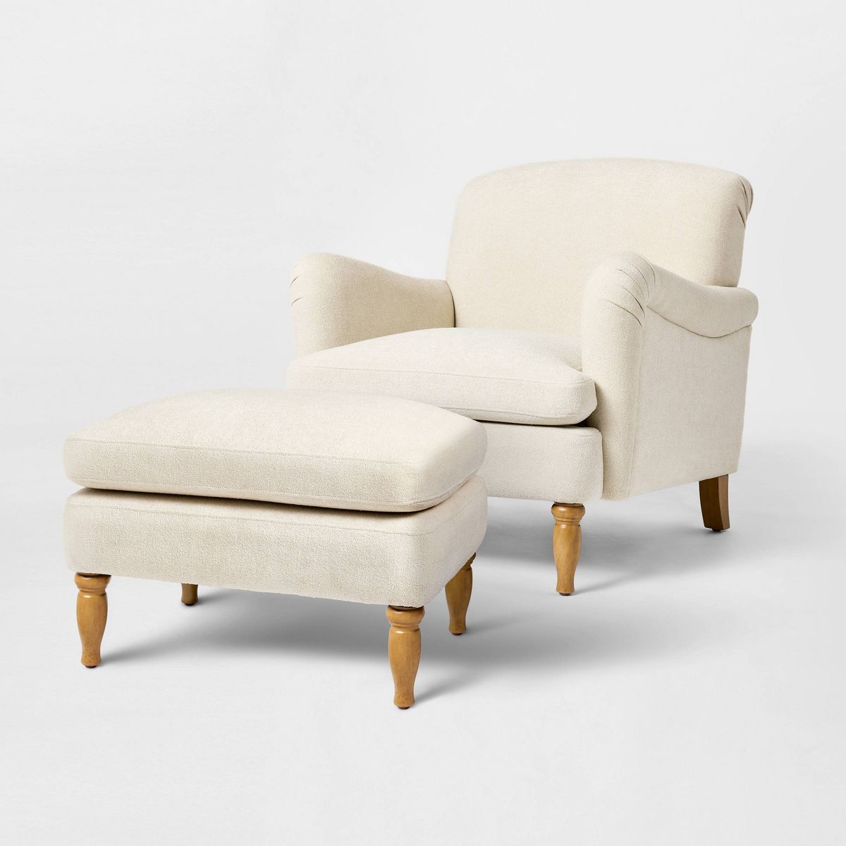 Kauri Upholstered Natural Accent Chair + Ottoman