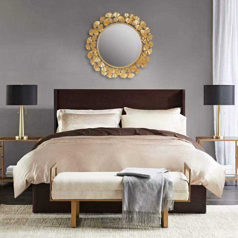 Eden Foil Ginkgo Decorative Wall Mirror Gold Luxurious Iron Frame, 30.5" Diameter, No Assembly Required