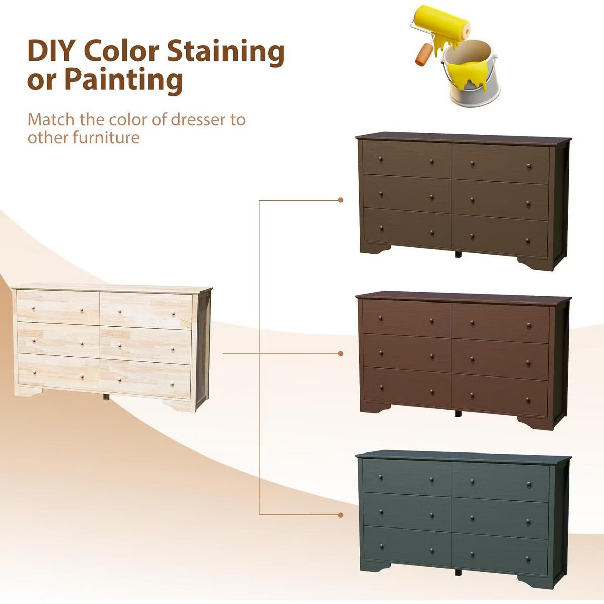 57" Unfinished Solid Wood Dresser for Color DIY
