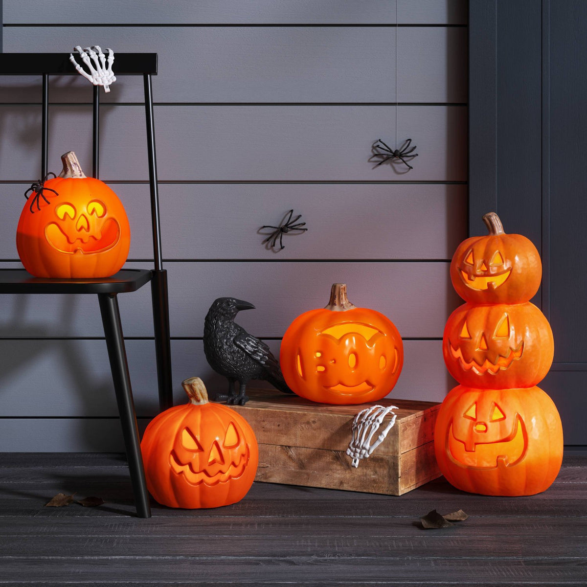 18.75 Inch Lit Triple Stacked Pumpkin with Timer - image 2