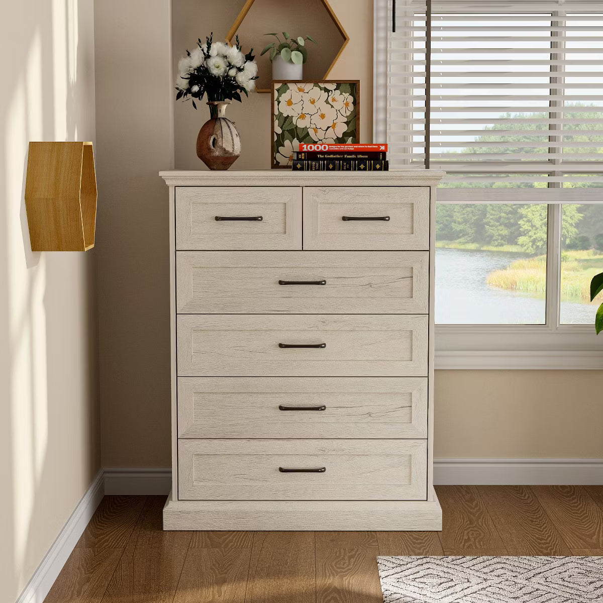 Vintage Dresser 6-Drawer Chest,2 Small Top Drawers + 4 Large Drawers