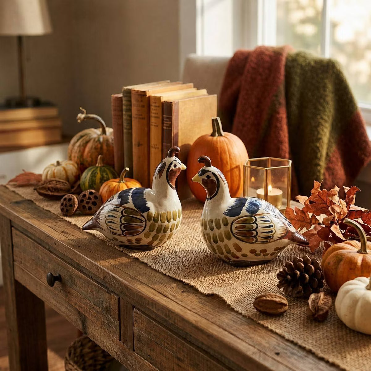 Painted Ceramic Fall Decorative Quail