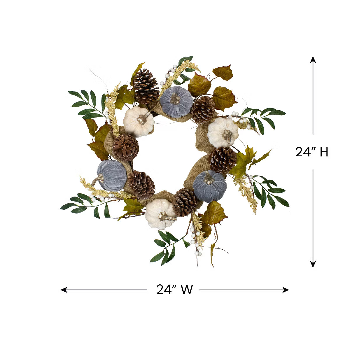Pumpkins and Pinecones Artificial Burlap Fall Harvest Wreath