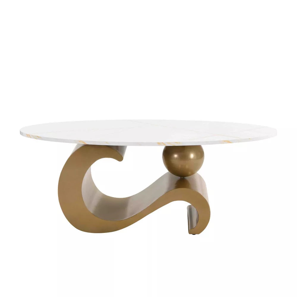 White side table with gold accents and dimensions on a white background golden 