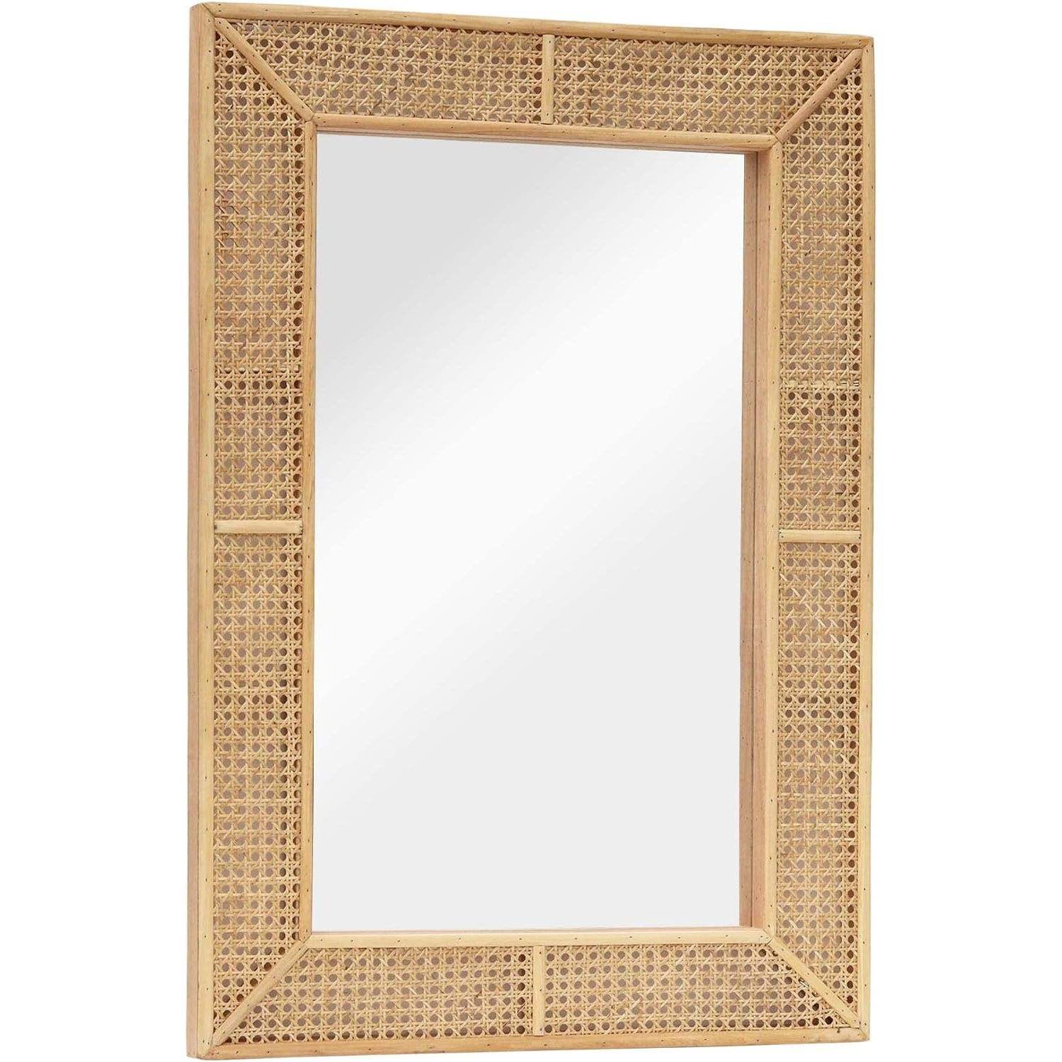 Wooden and Rattan Mirrors, Boho Rectangle