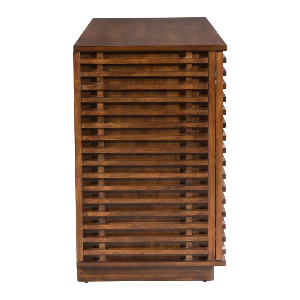 Wooden wine rack with multiple shelves on a white background