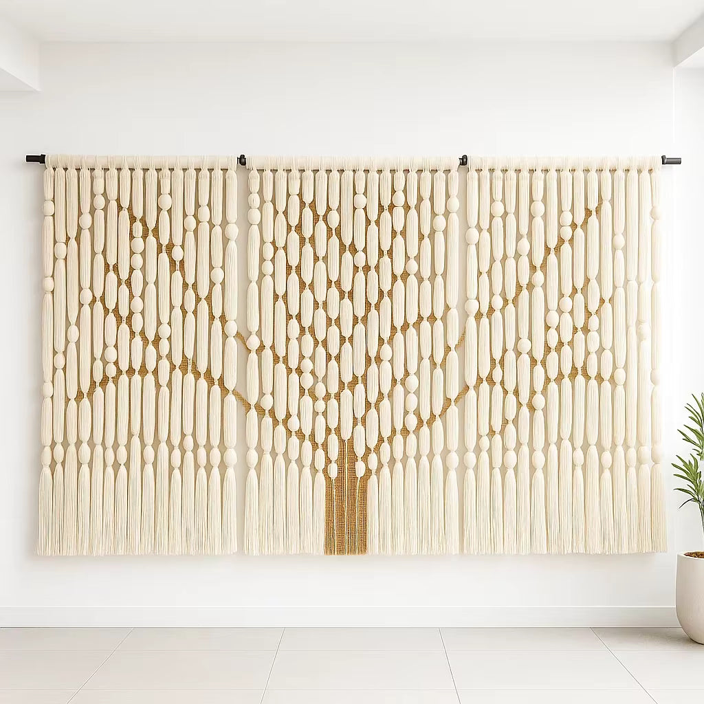 Decorative wall panel with geometric pattern on a white wall