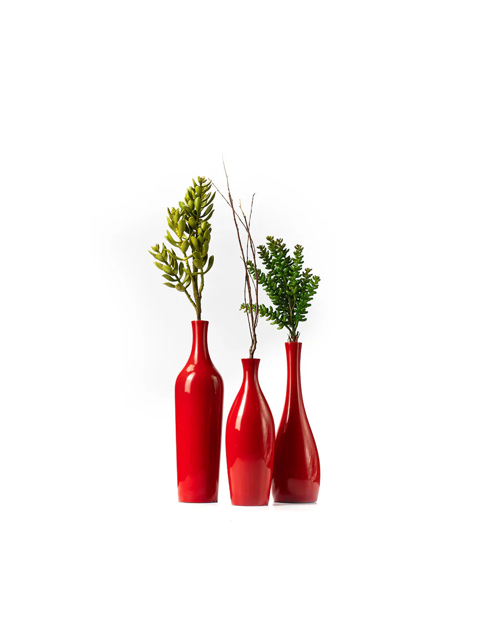 “Metallic Red Vases – handcrafted glossy wooden décor stands in 11, 12, and 13-inch sizes for home styling.