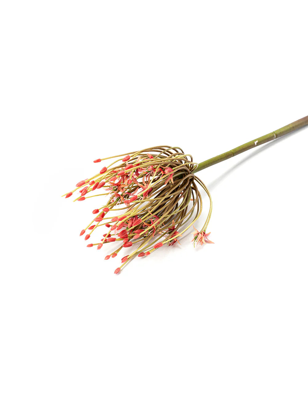 “Amber Blossom – artificial floral stem with red-tipped buds, perfect for elegant home décor and event styling.