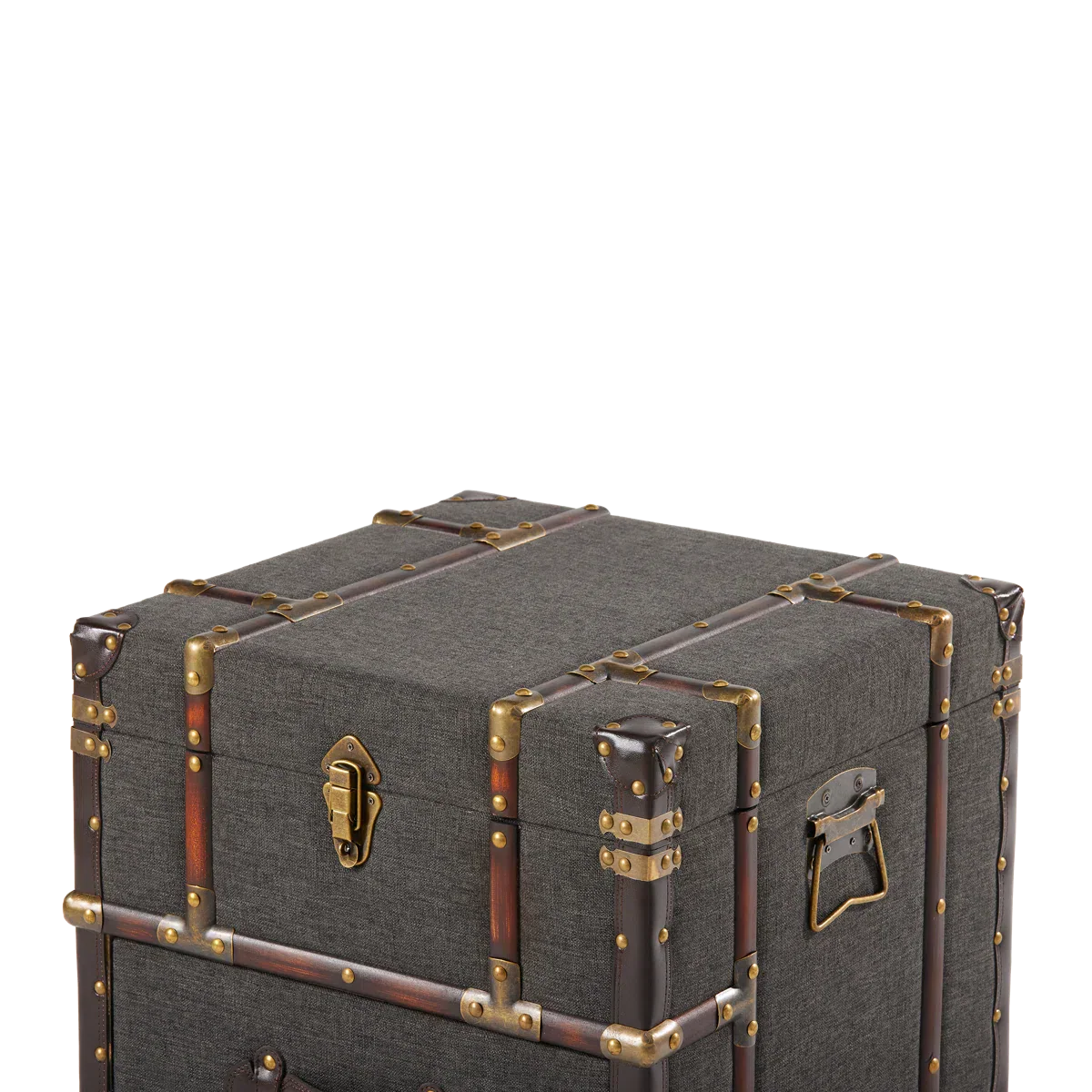 Lannigan Vintage Storage Chest with Buckle Hinged Top, Linen Accent End Side Table, Dark Gray