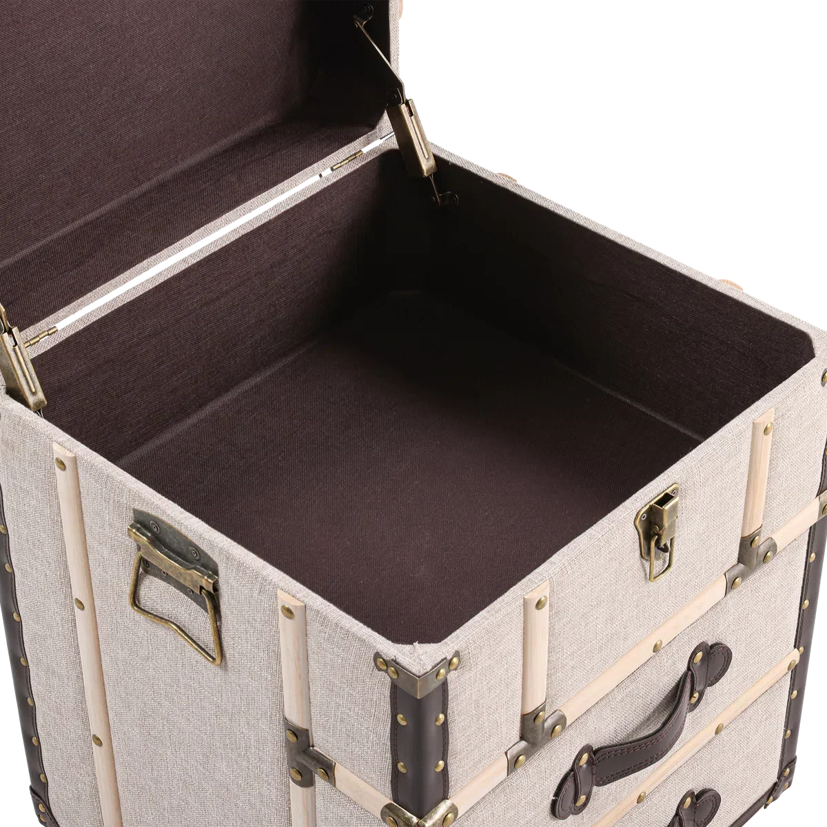 Lannigan Vintage Storage Chest with Buckle Hinged Top, Linen Accent End Side Table, Light Gray