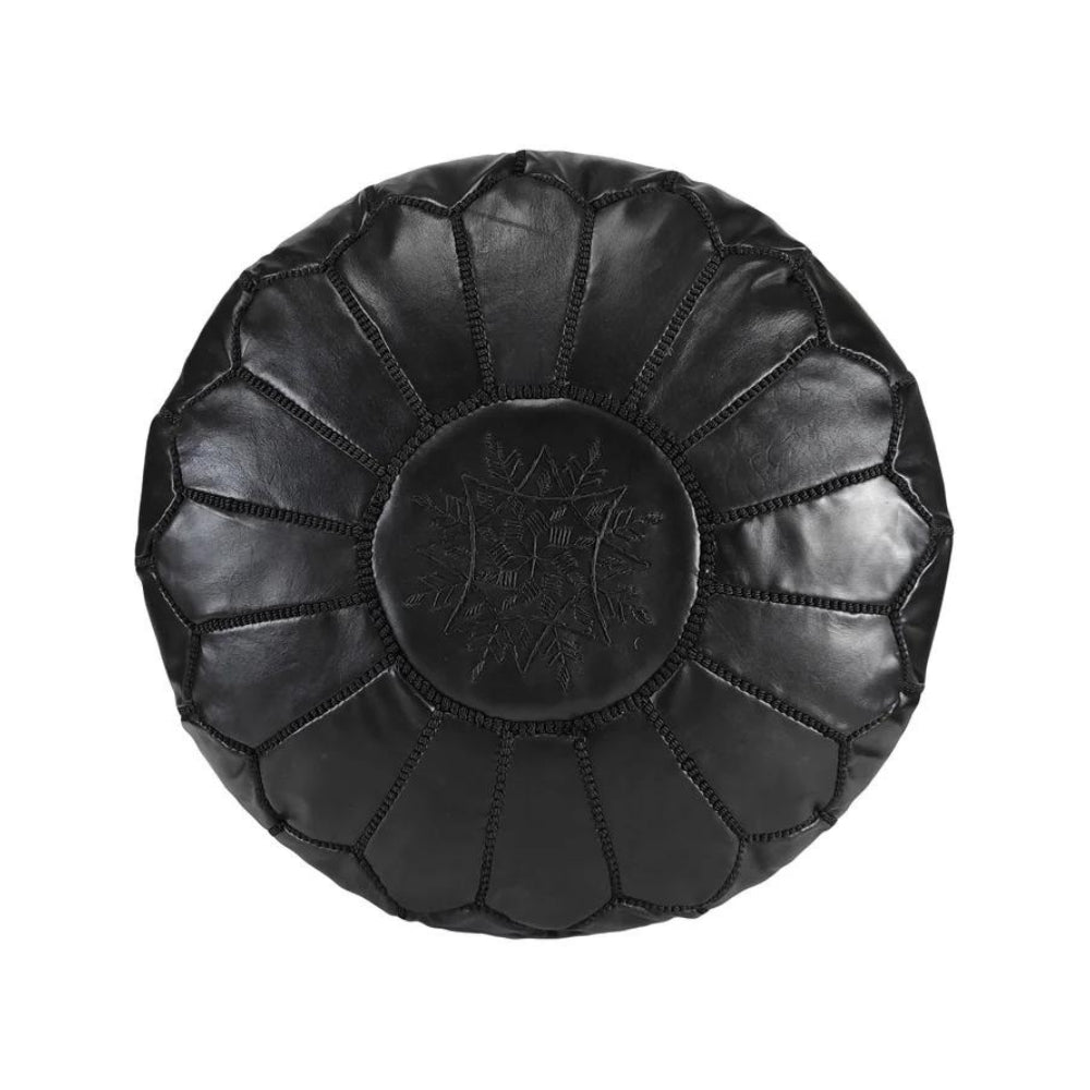 Black leather pouf on a white background