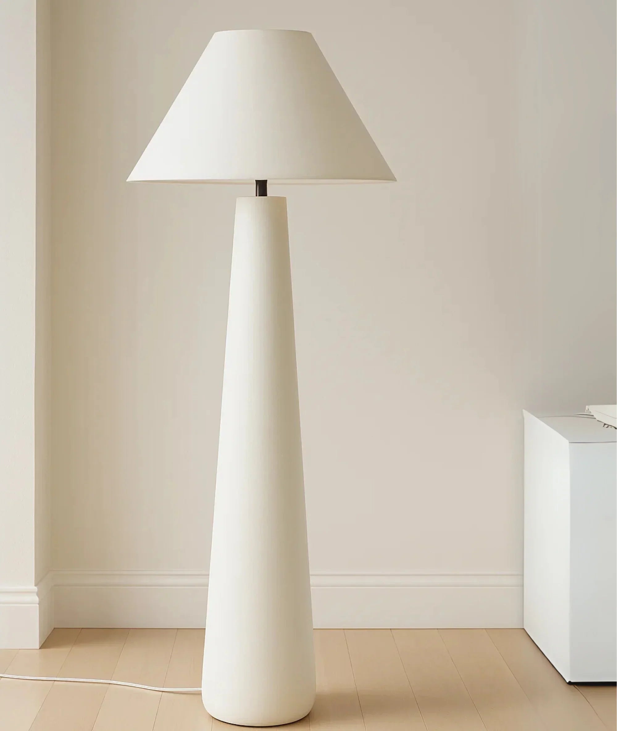 Lamp and Glow Mushroom Floor Lamp, 60" tall, 6" wood base, linen shade, handmade decor White