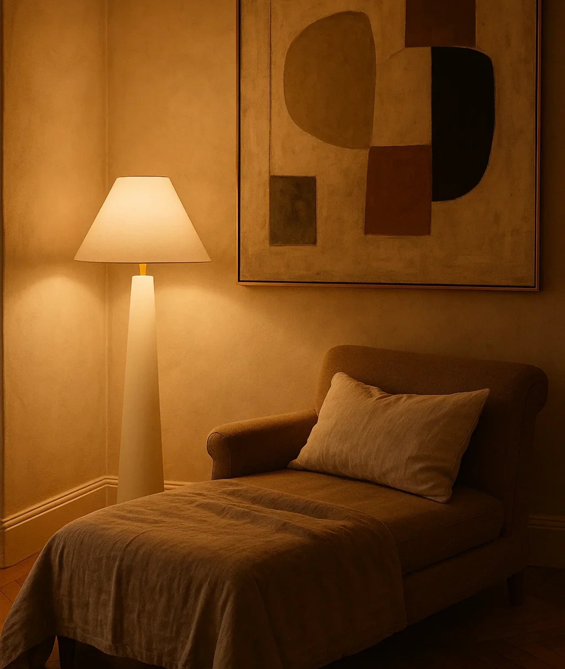 Lamp and Glow Mushroom Floor Lamp, 60" tall, 6" wood base, linen shade, handmade decor White