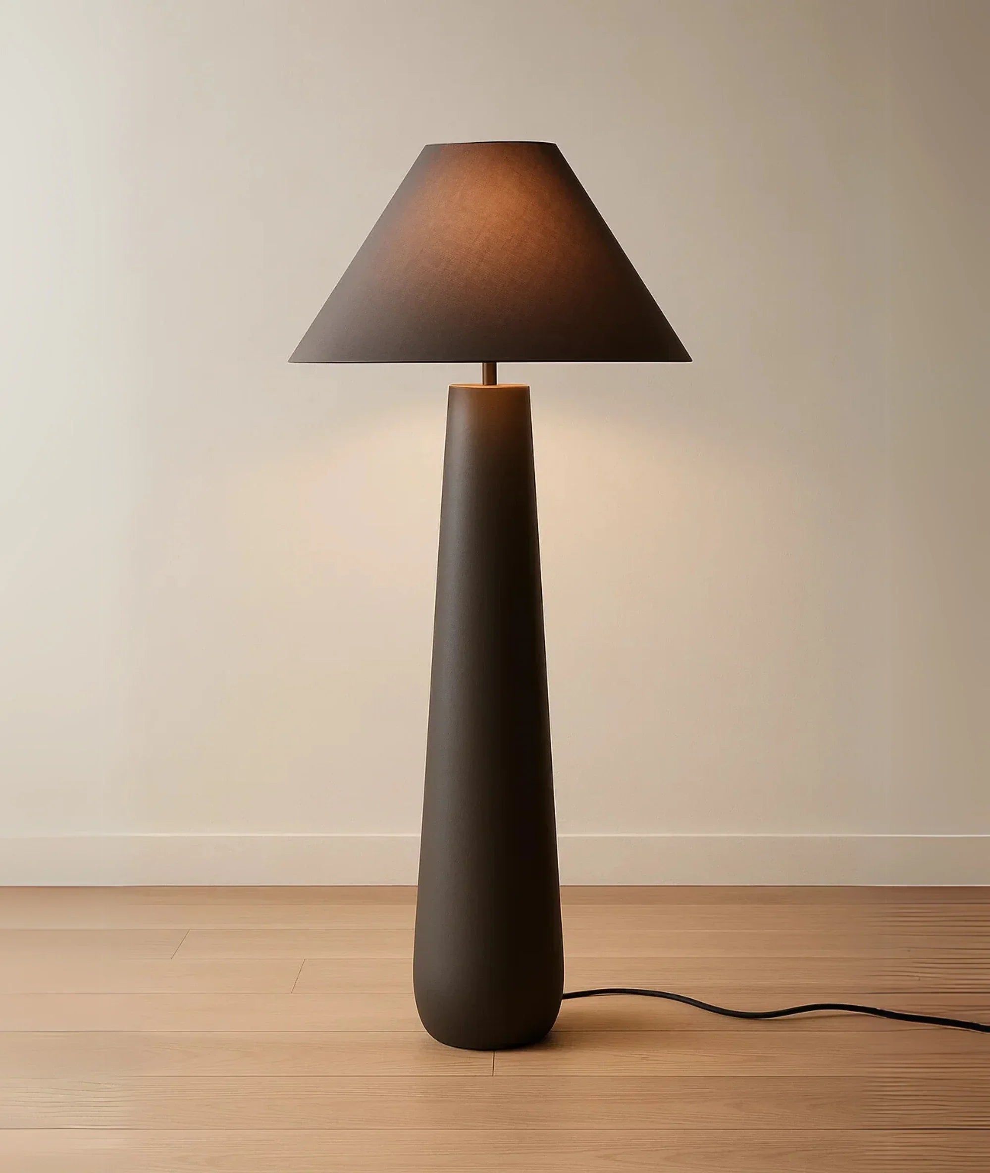 Lamp and Glow Mushroom Floor Lamp, 60" tall, 6" wood base, linen shade, handmade decor Deep Espresso Brown