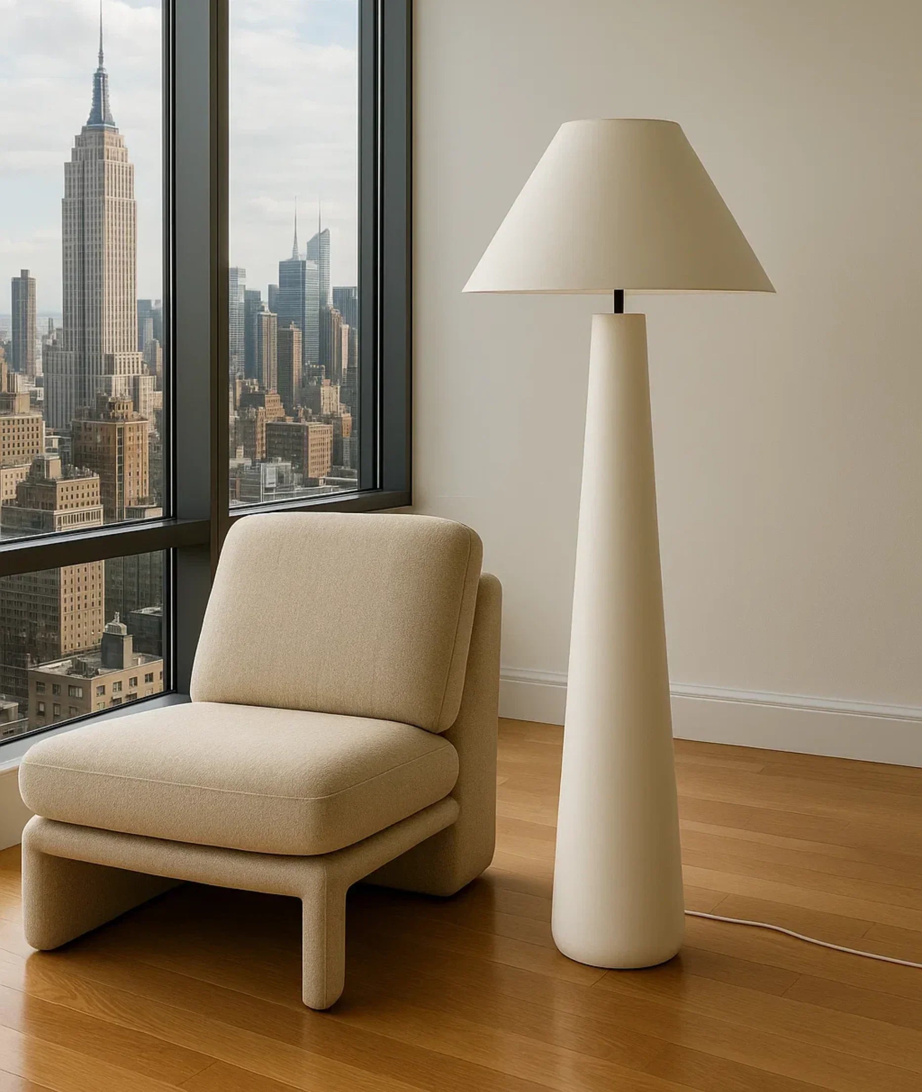 Lamp and Glow Mushroom Floor Lamp, 60" tall, 6" wood base, linen shade, handmade decor White