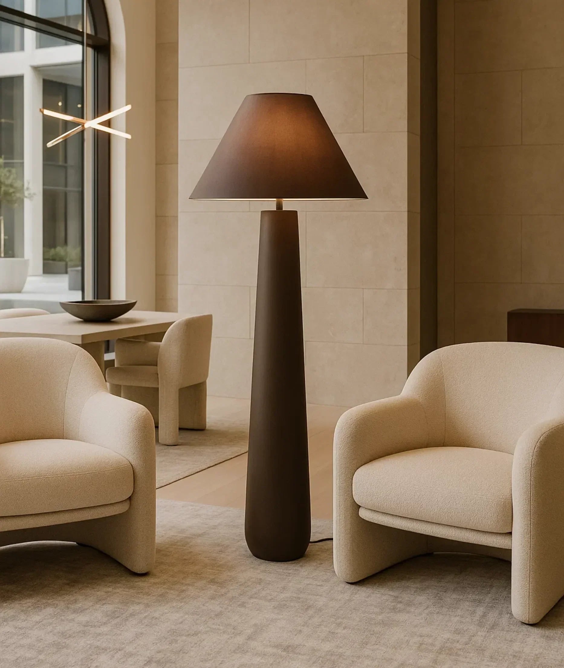 Lamp and Glow Mushroom Floor Lamp, 60" tall, 6" wood base, linen shade, handmade decor Deep Espresso Brown