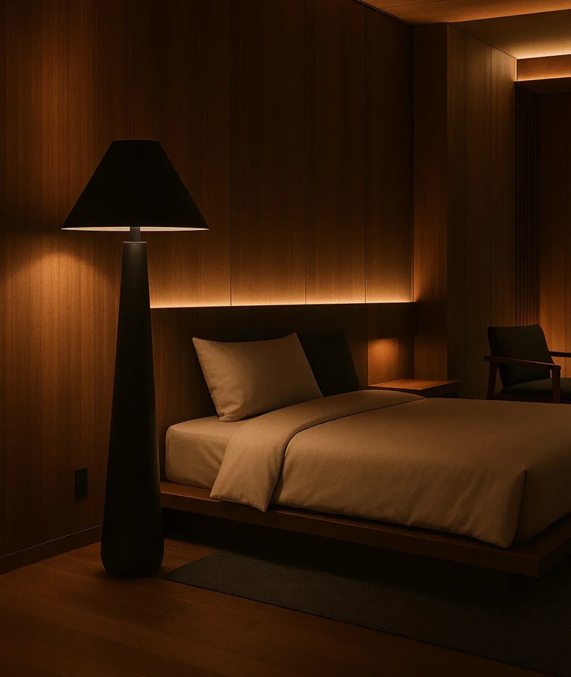 Lamp and Glow Mushroom Floor Lamp, 60" tall, 6" wood base, linen shade, handmade decor Black