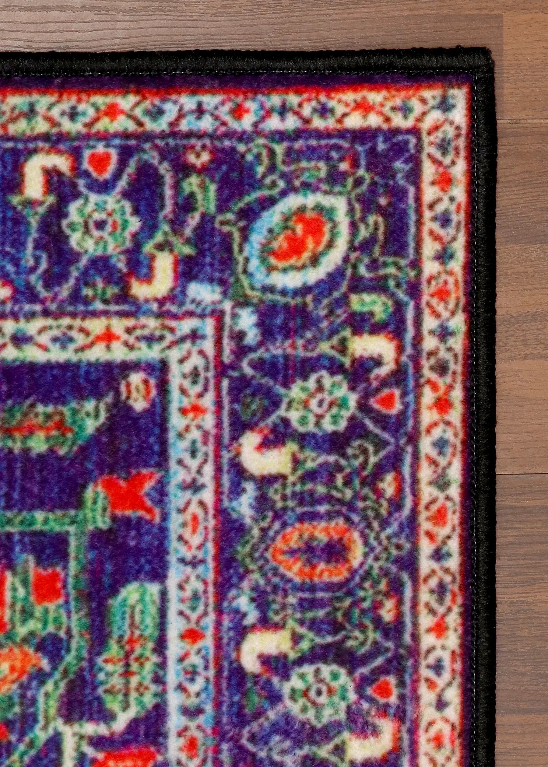 Royal Medallion Navy Blue Floral Non-Woven Rug with Felt Back