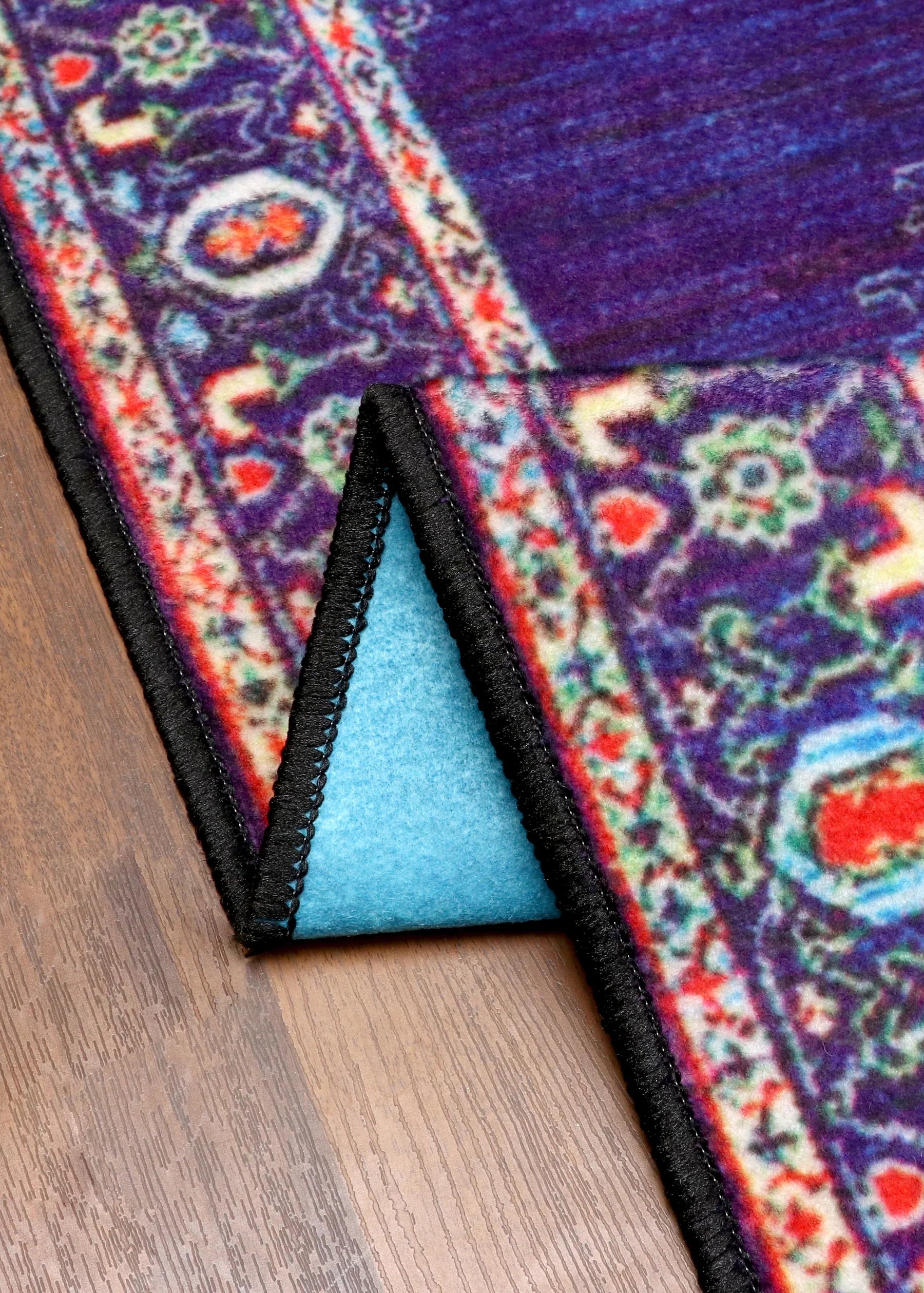 Royal medallion navy blue floral rug with felt backing – elegant and durable area rug