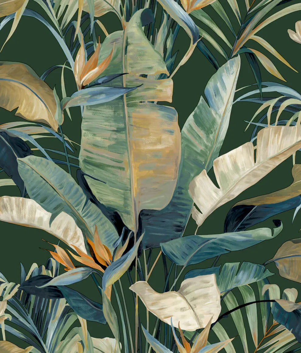 Lush Green Palm Print Bold Interiors Ready Set Wallpaper Beautiful