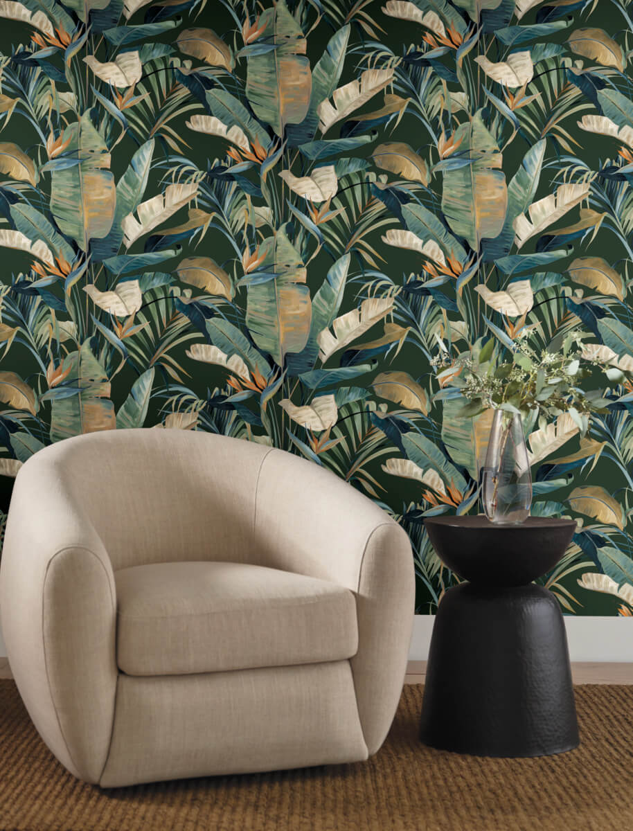 Lush Green Palm Print Bold Interiors Ready Set Wallpaper Beautiful