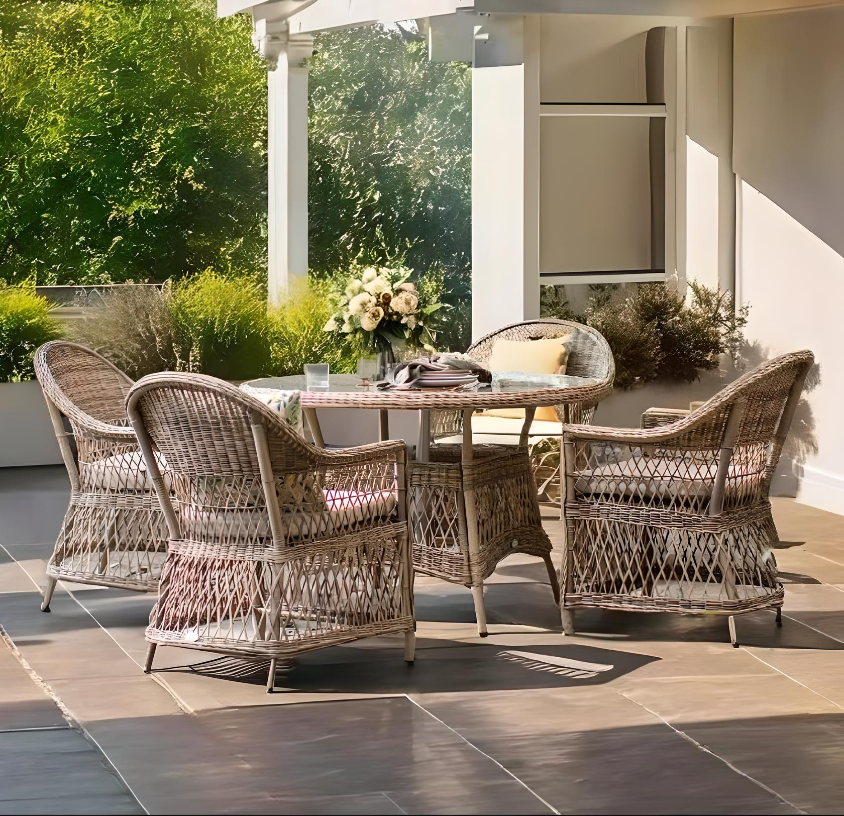 Round rattan weave dining set of 4