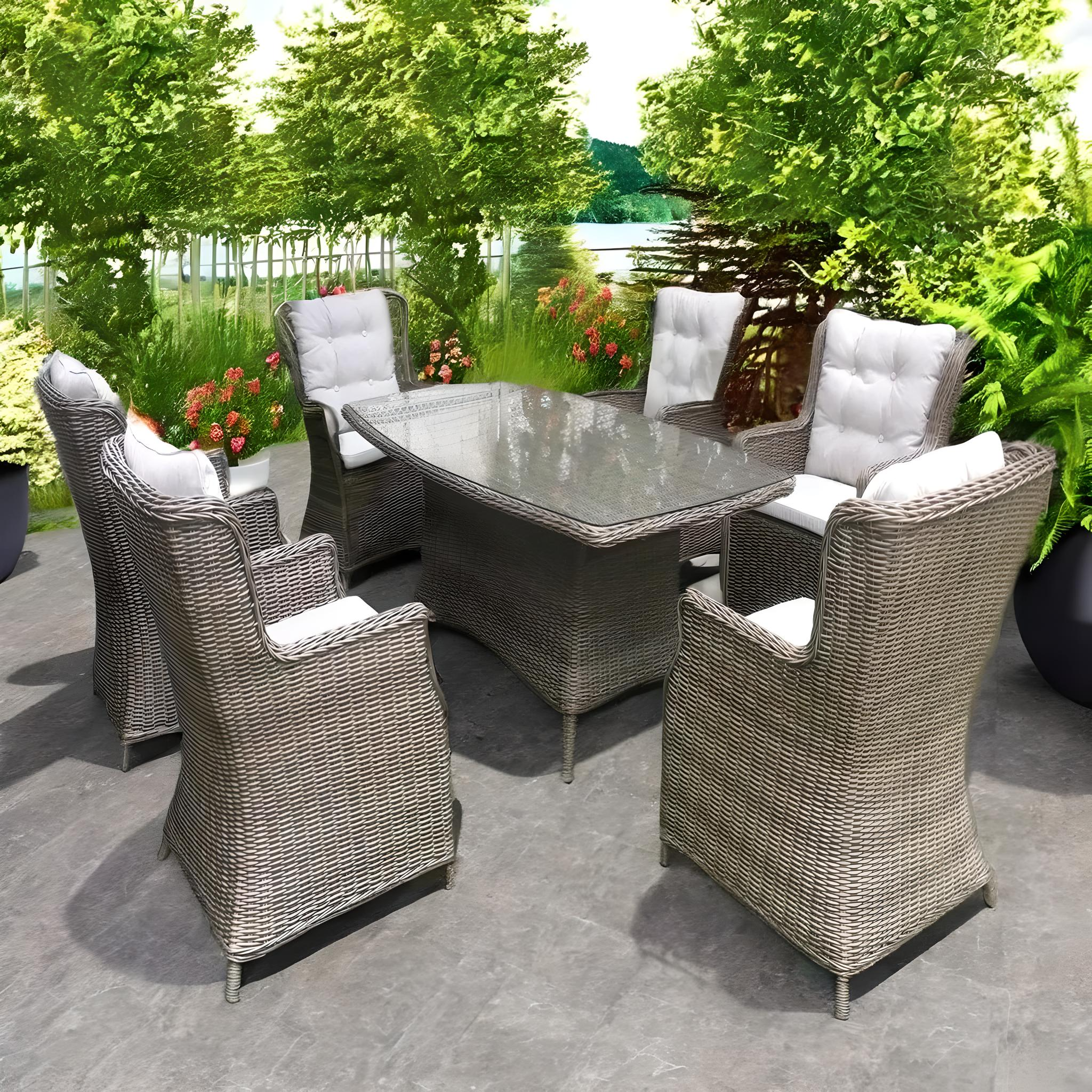 Dining Sets Outdoor Space Saving Rattan Chairs with Glass Table Set of 7