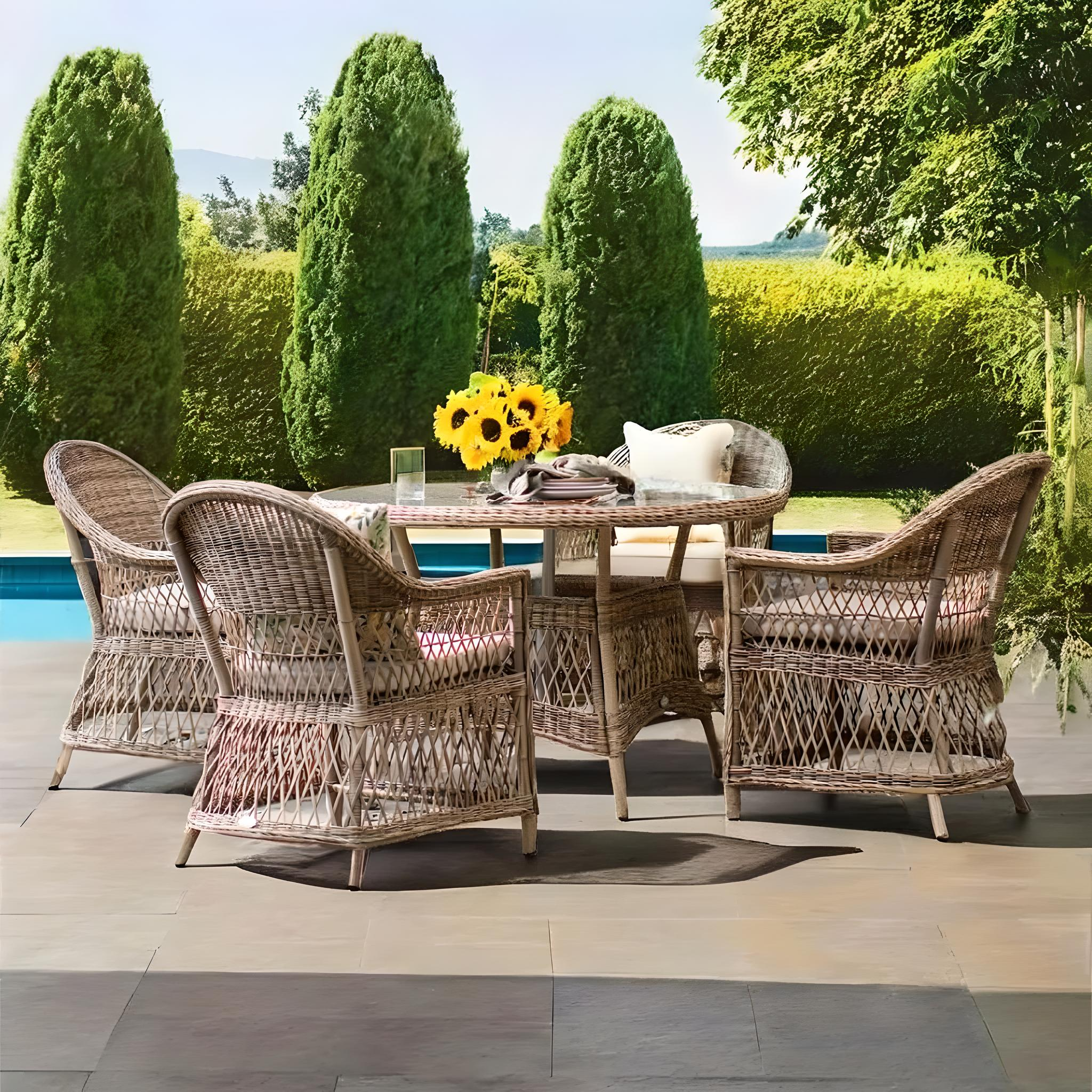 Round rattan weave dining set of 4