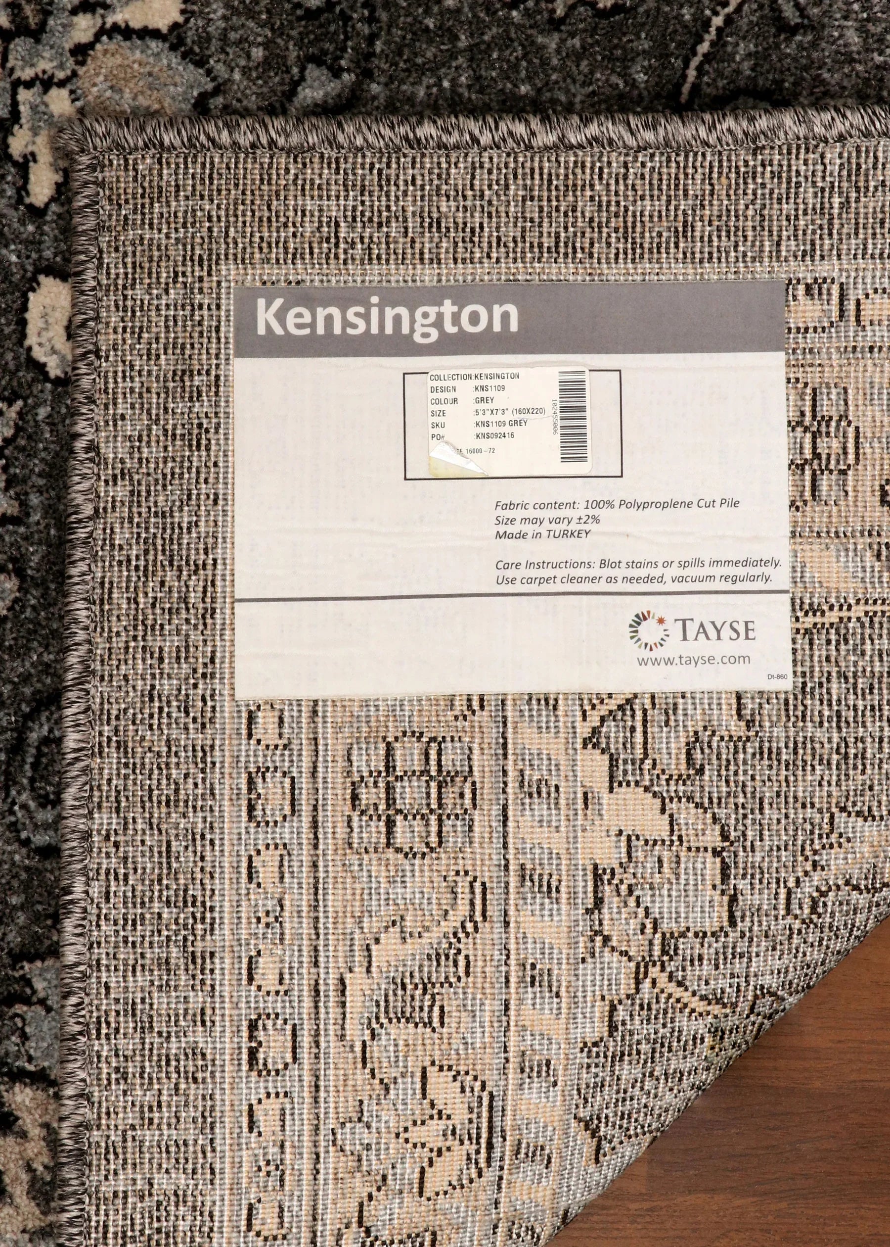 Elegant Turkish area rug in charcoal and ivory tones, 5.3 x 7.2 feet