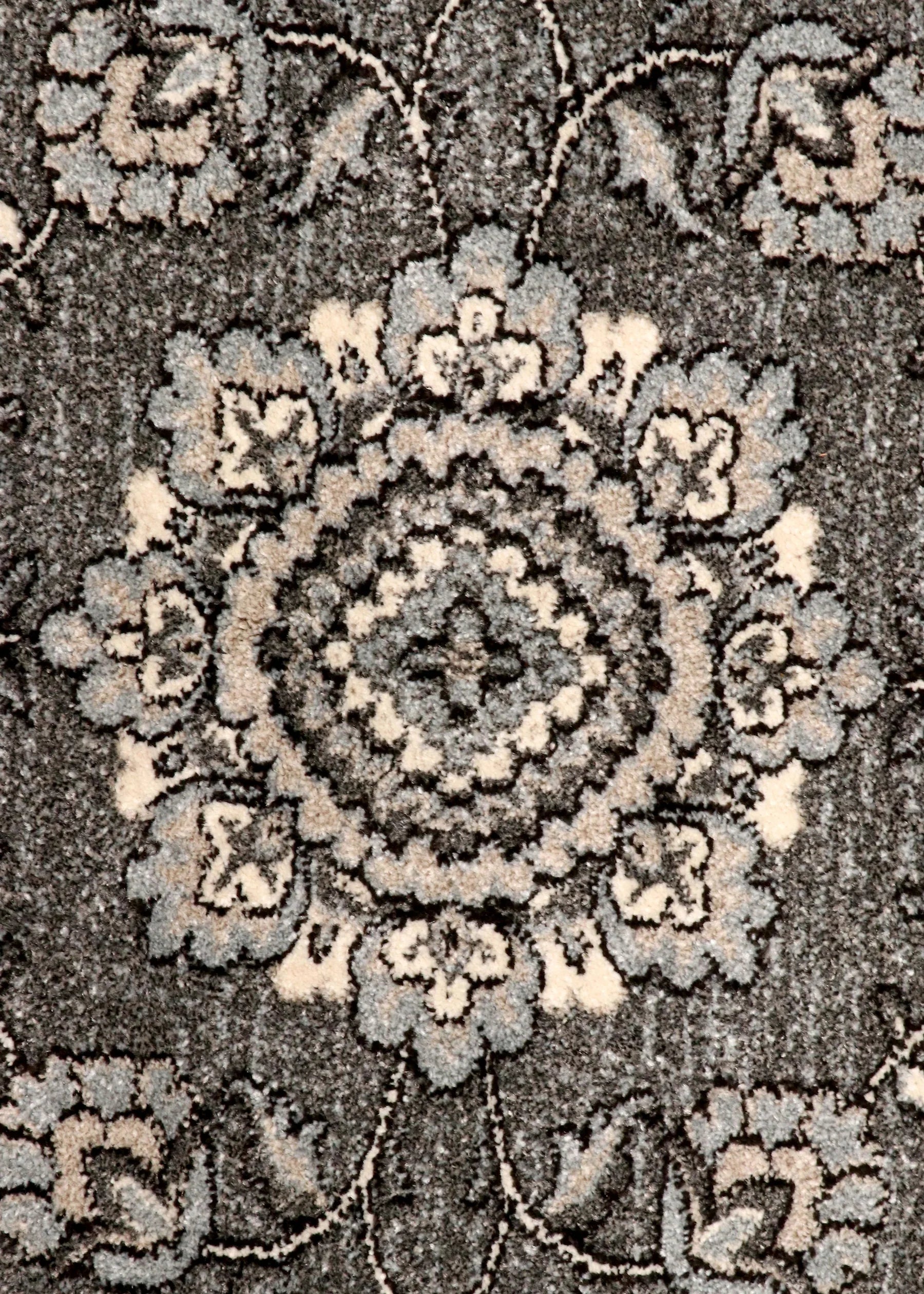 Elegant Turkish area rug in charcoal and ivory tones, 5.3 x 7.2 feet