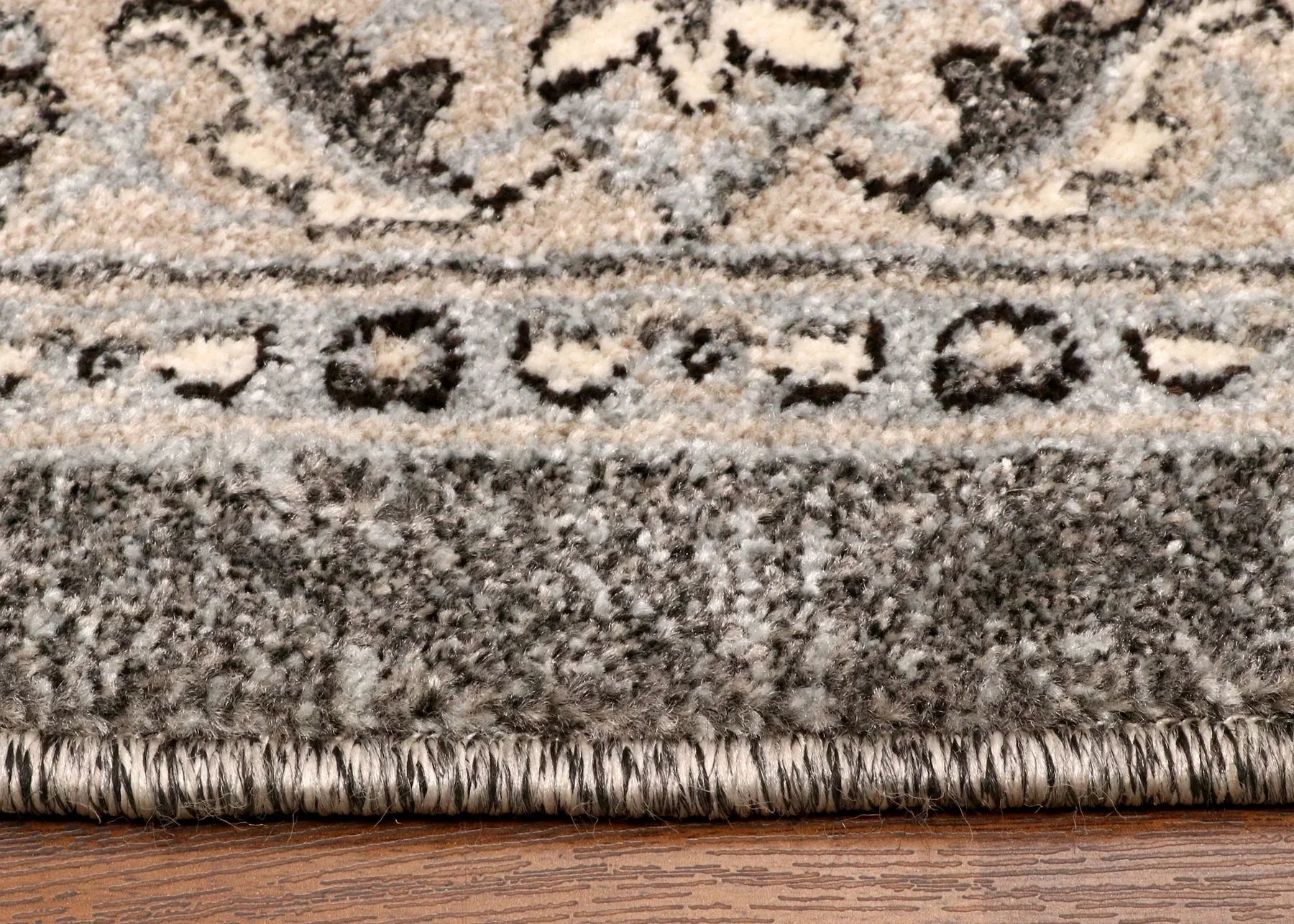 Elegant Turkish area rug in charcoal and ivory tones, 5.3 x 7.2 feet