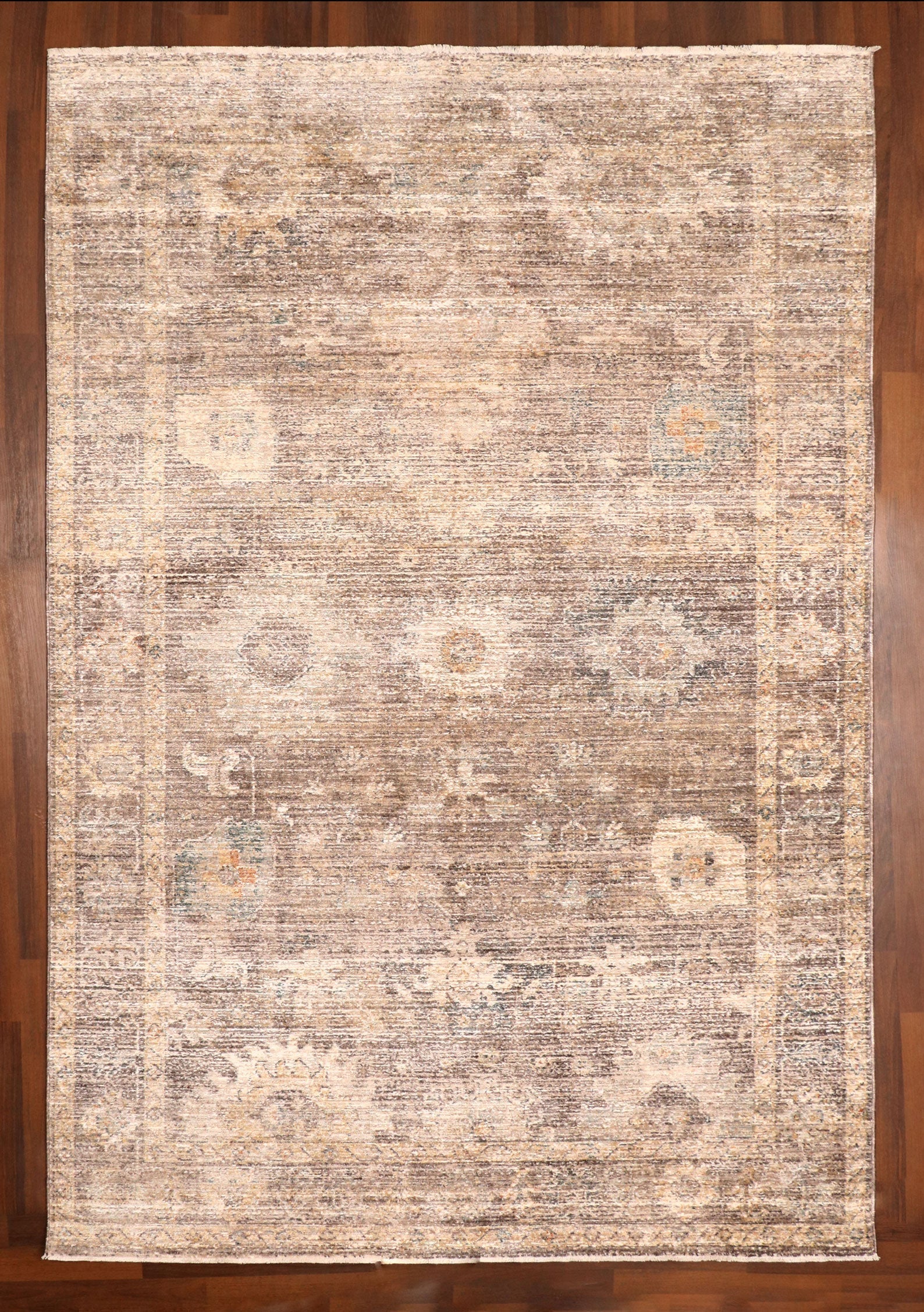 Turkish Rustic Elegance Vintage Rug – Machine-Made | Jute Backing | Brown & Ivory
