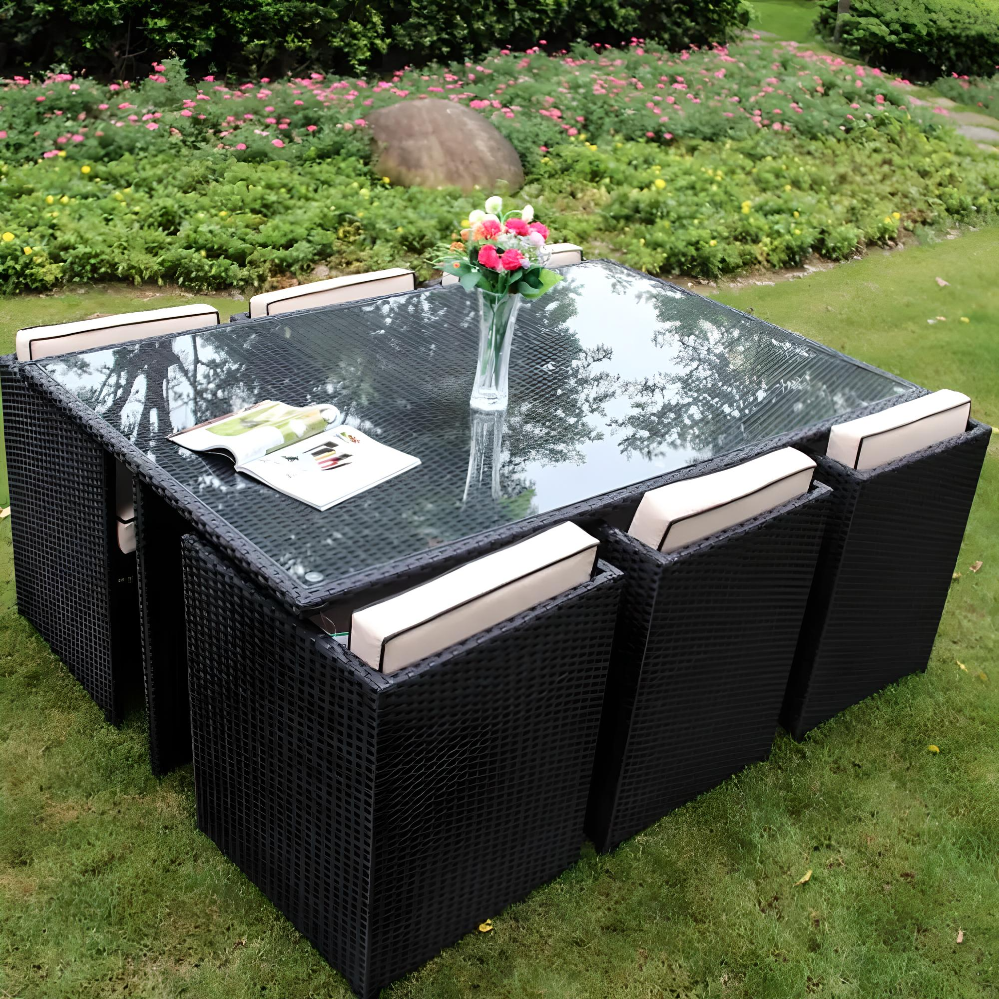 Modern Still Garden Dining Set Outdoor Poly Rattan