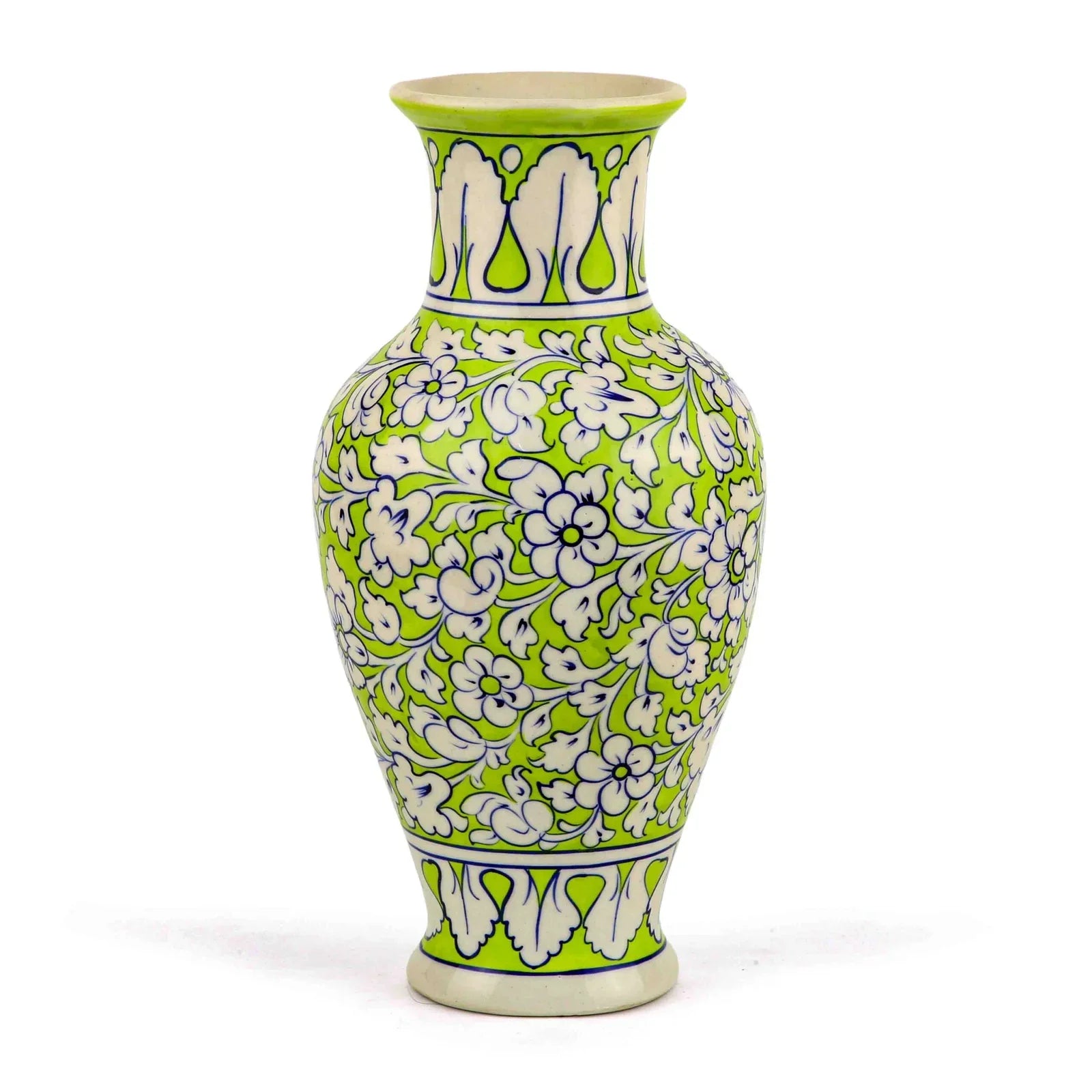 Green Large Flower Vase Handpainted Intricate Patterns 43 cm
