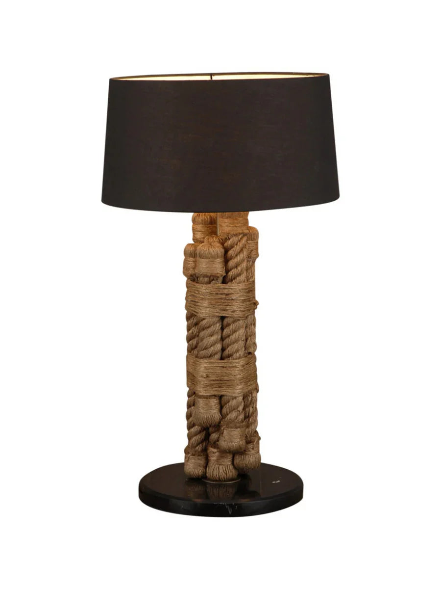 Vintage Marble Table Lamp – Rustic Rope Wrapped with Black Marble Base