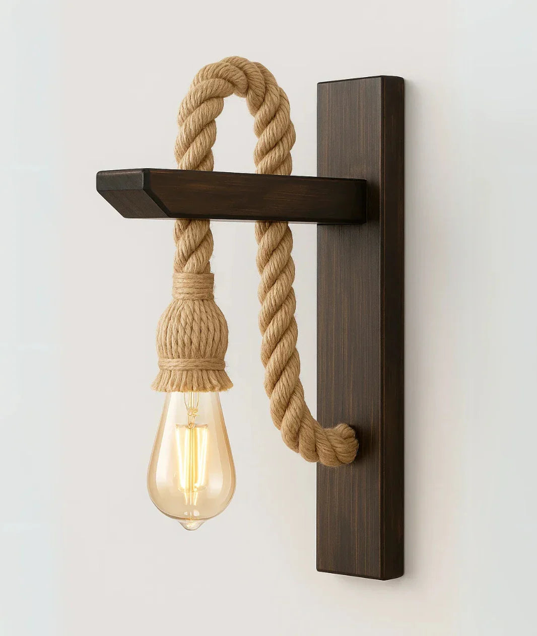 Nureyaa Rope Wall Hanging Sconce, high-quality wood, E27 filament bulb, handmade retro decor Brown