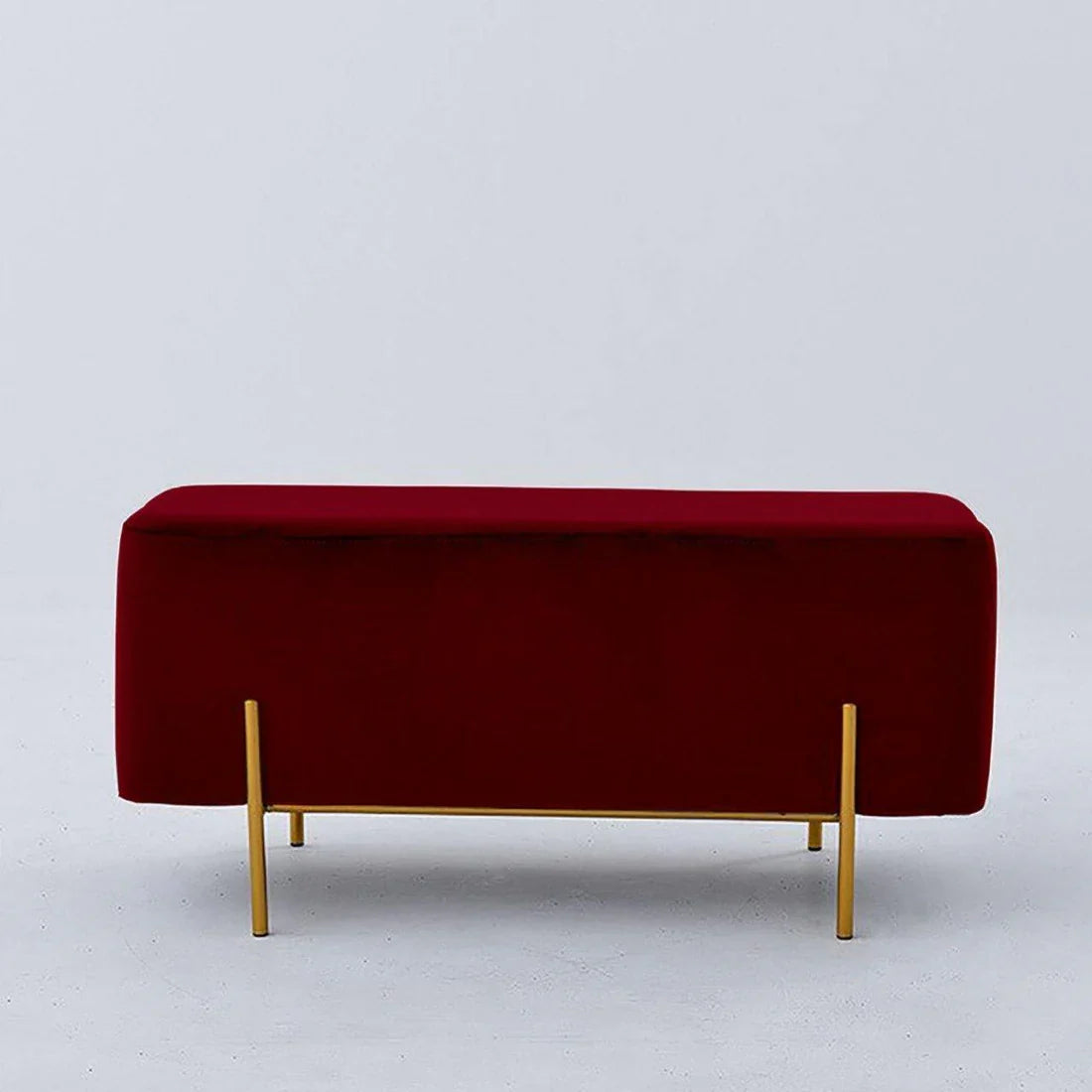 Wooden 2-seater stool with steel stand used as ottoman, footrest, or tea stool