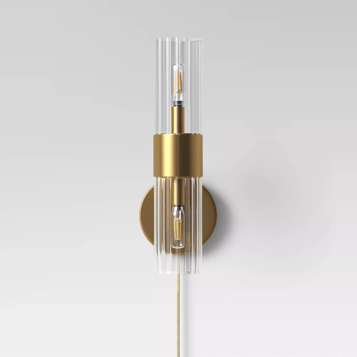 Ribbed Glass Sconce Lamp Brass