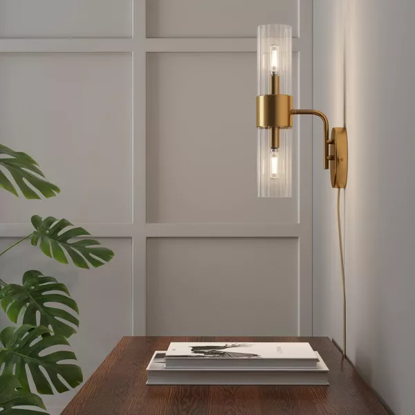 Ribbed Glass Sconce Lamp Brass