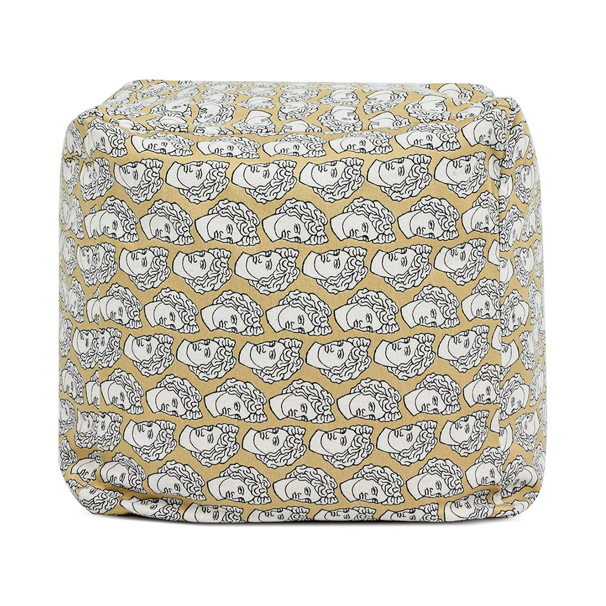 Jennifer Taylor Home Pouf 23" Luxury Oversized Bean Bag Cube Ottoman, Apollo Bust Gold & Cream Embroidery