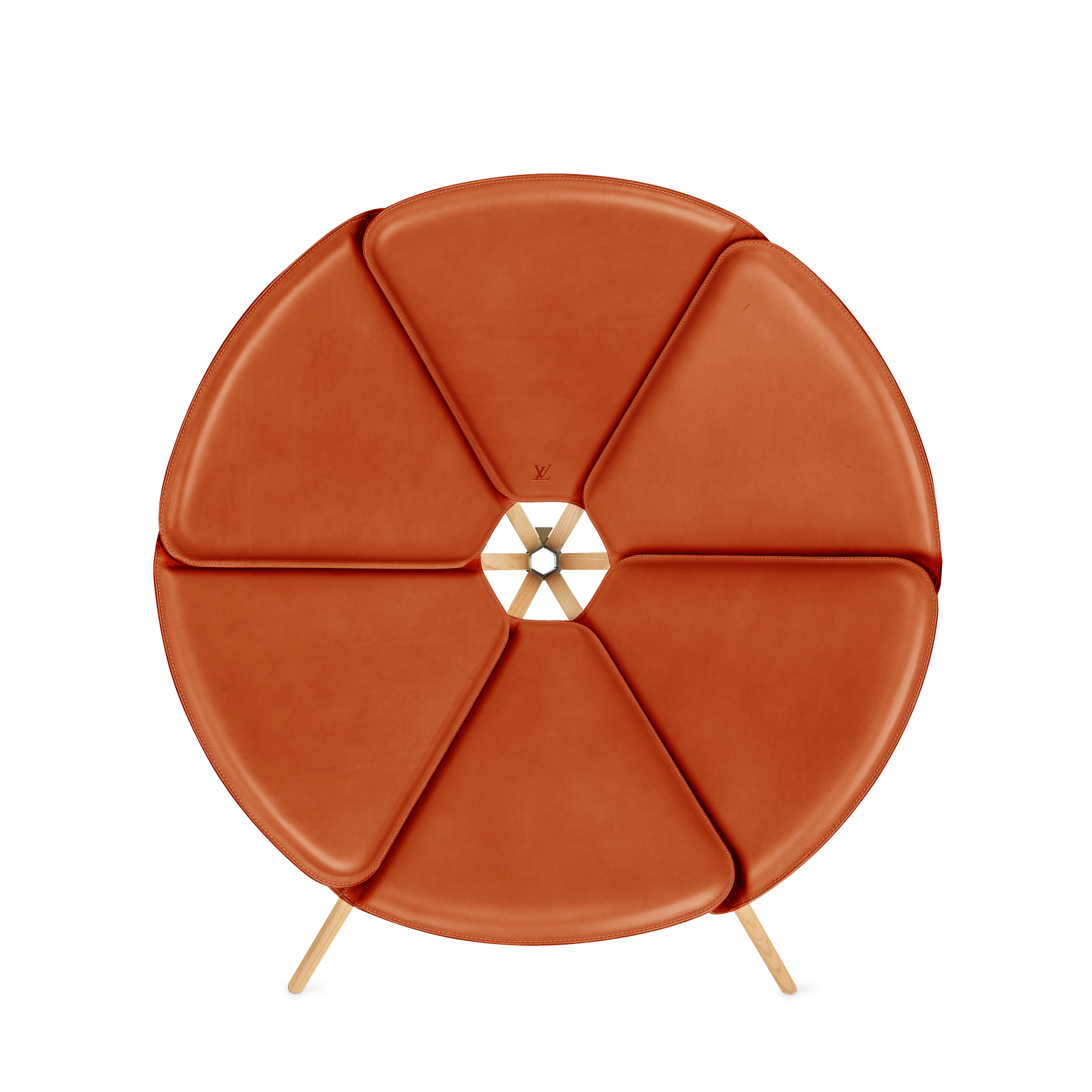 Orange chair with wooden legs on a white background Caramel