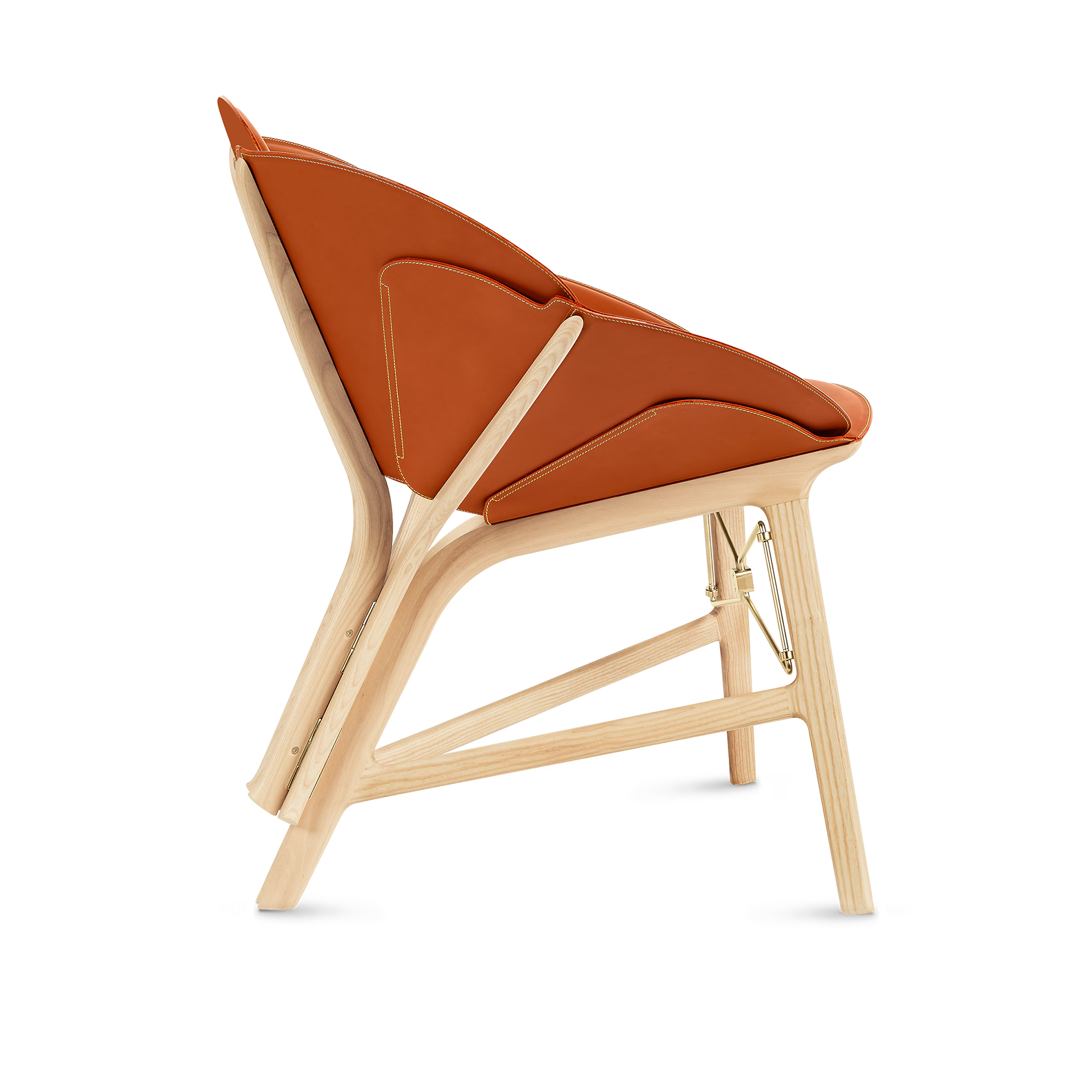 Orange chair with wooden legs on a white background Caramel