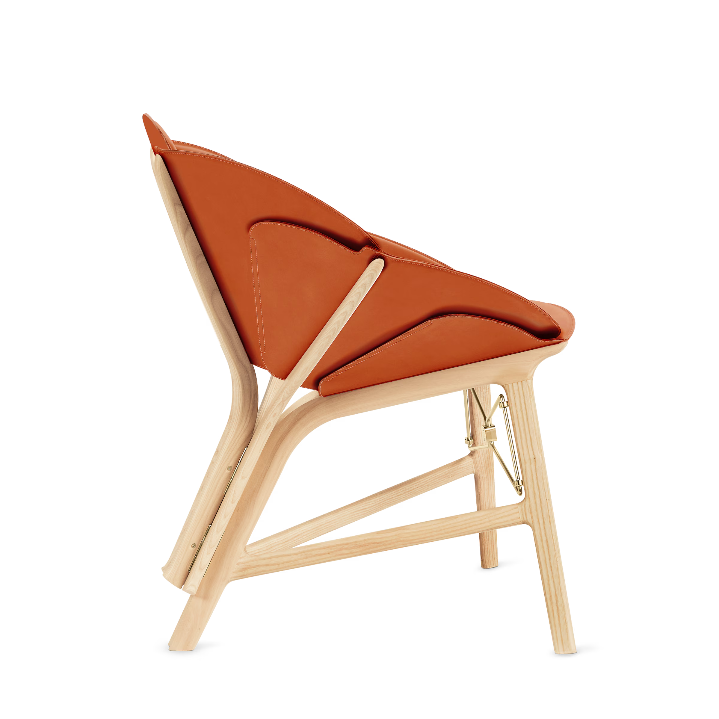 Orange chair with wooden legs on a white background Caramel