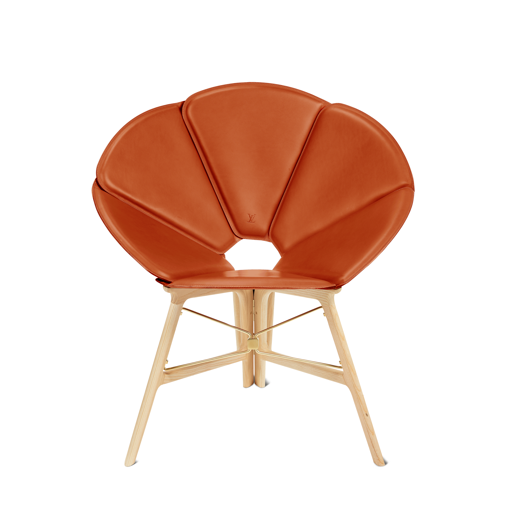 Orange chair with wooden legs on a white background Caramel