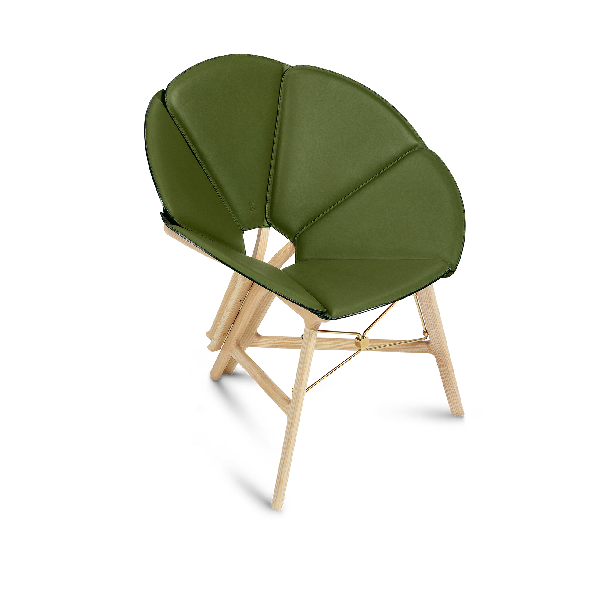 Green chair with beige legs on a white background