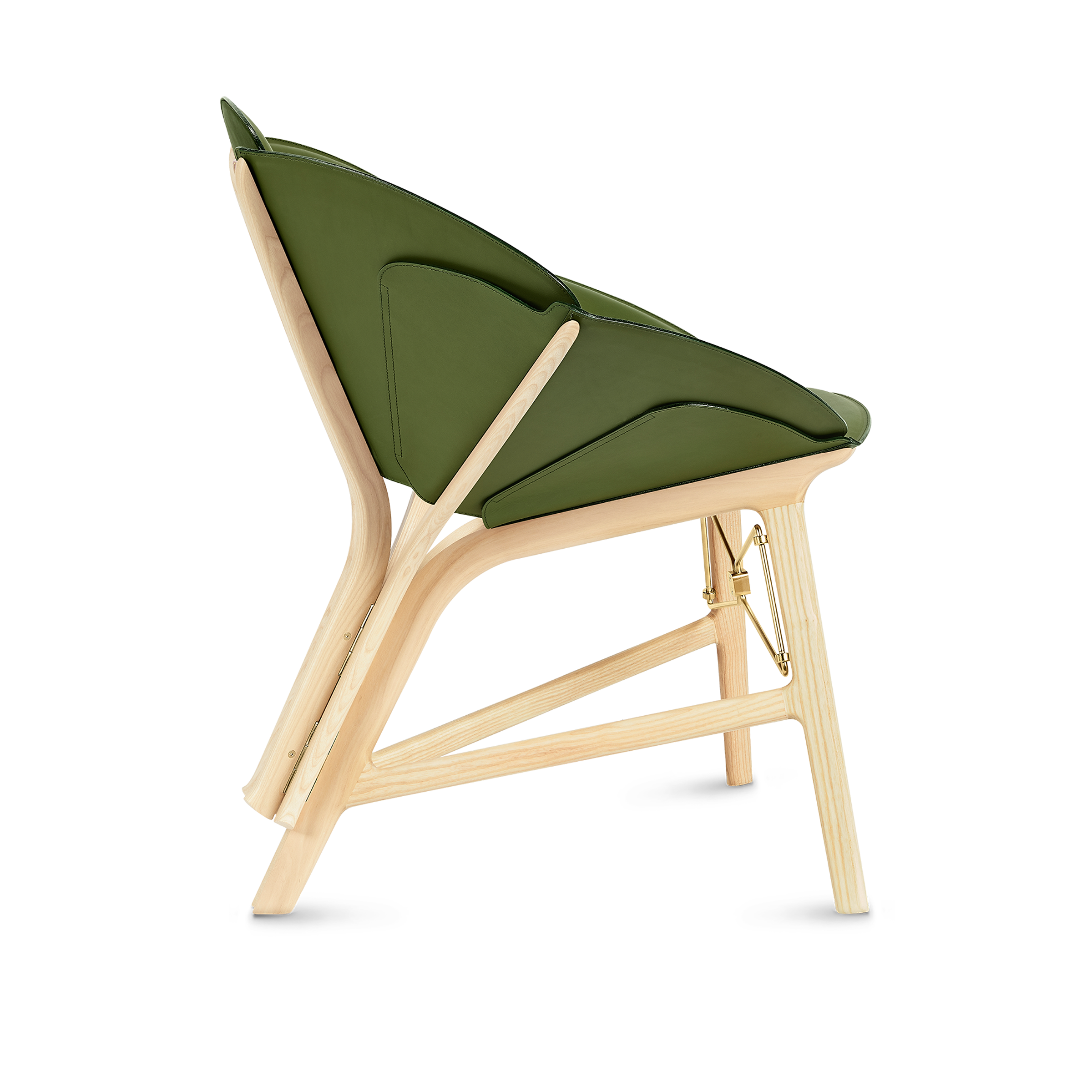 Green chair with beige legs on a white background